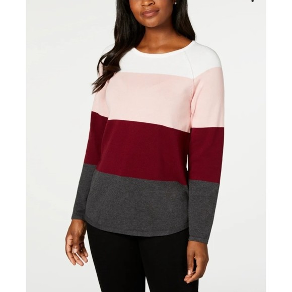 Karen Scott Women's Cotton Striped Sweater Purple Size Large main image 1